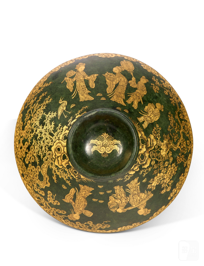 BOL EN JADE VERT ÉPINARD À DÉCOR DE DAMES DE COUR ET ENFANTS À L'OR  CHINE, XIXE-XXE SIÈCLE - 图8